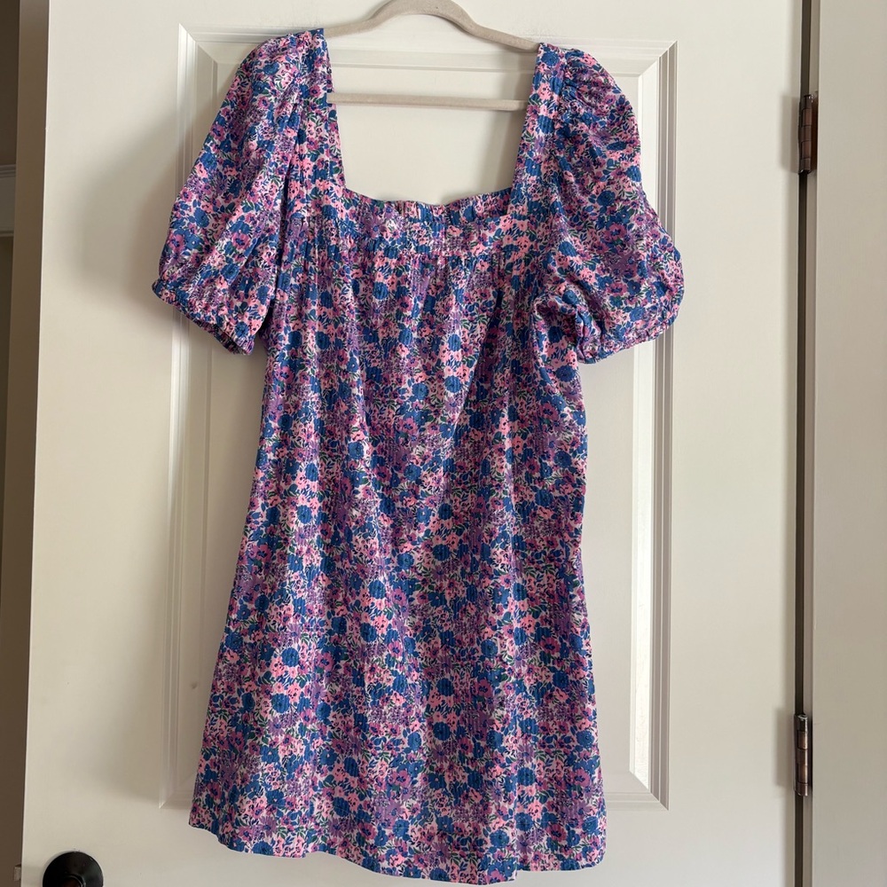 Vineyard Vines Pink and Blue Floral Puff-Sleeve Dress